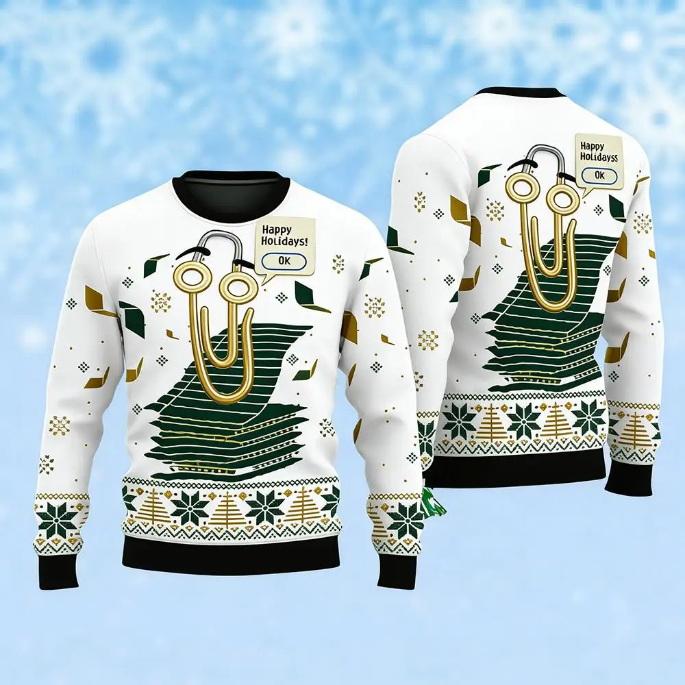 مضحك لطيف مشبك ورق قبيح عيد الميلاد سترة الرجال النساء شخصية ثلاثية الأبعاد طباعة البلوز سترة مهرجان فريد طويلة الأكمام بلايز