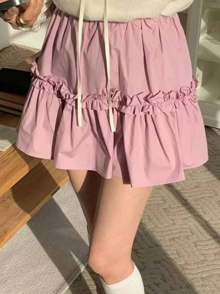 

White Puffy f-length Skirt for Women Korean Sle Sweet Youthful Gored Hem ort Cake Skirt High Waist A-line Summer New