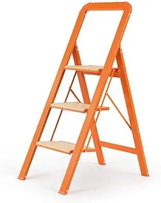 3 Step Ladder, Folding Step Stool with Wide Anti-Slip Pedals & Handrails, 450 lbs Capacity Aluminum Lightweight