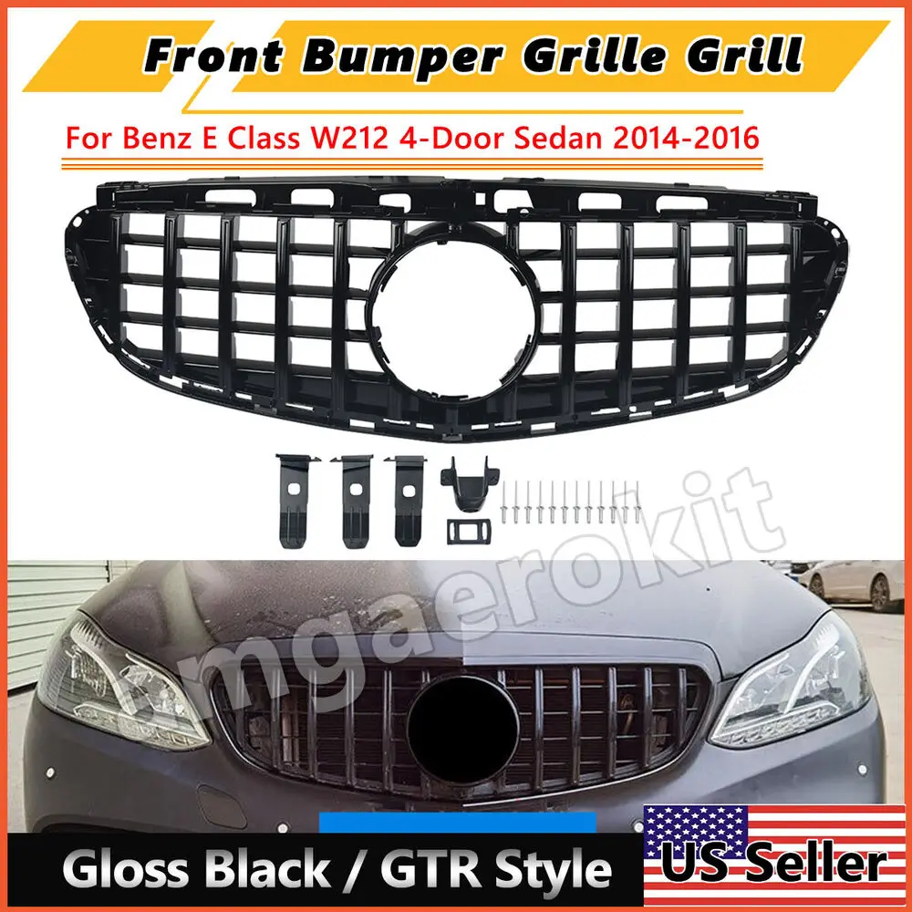 GT Style Glossy Front Hood Grille For Benz E Class W212 E300 E350 E400 2014-2016