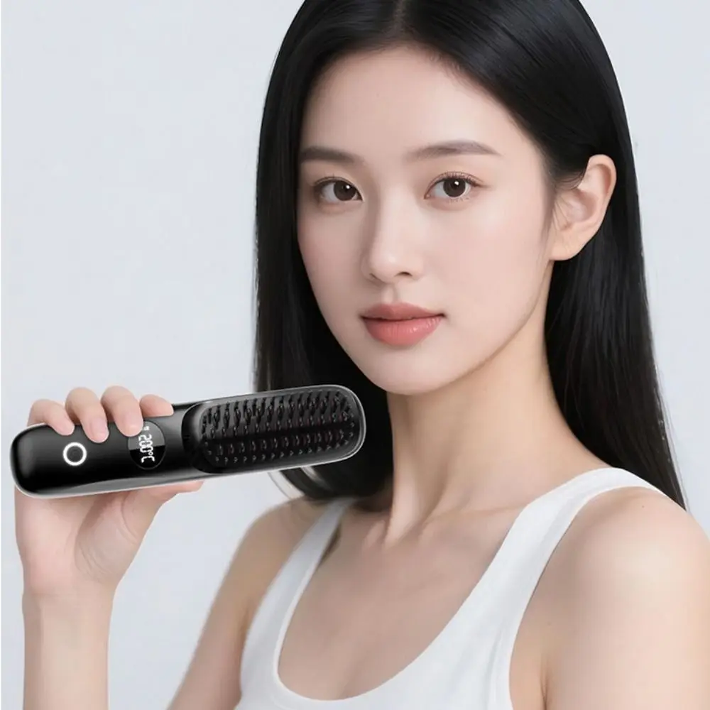 3 Temperature Settings Electric Hair Straightener Brush Dual-Function Operation Portable Negative Ion Styling Tool