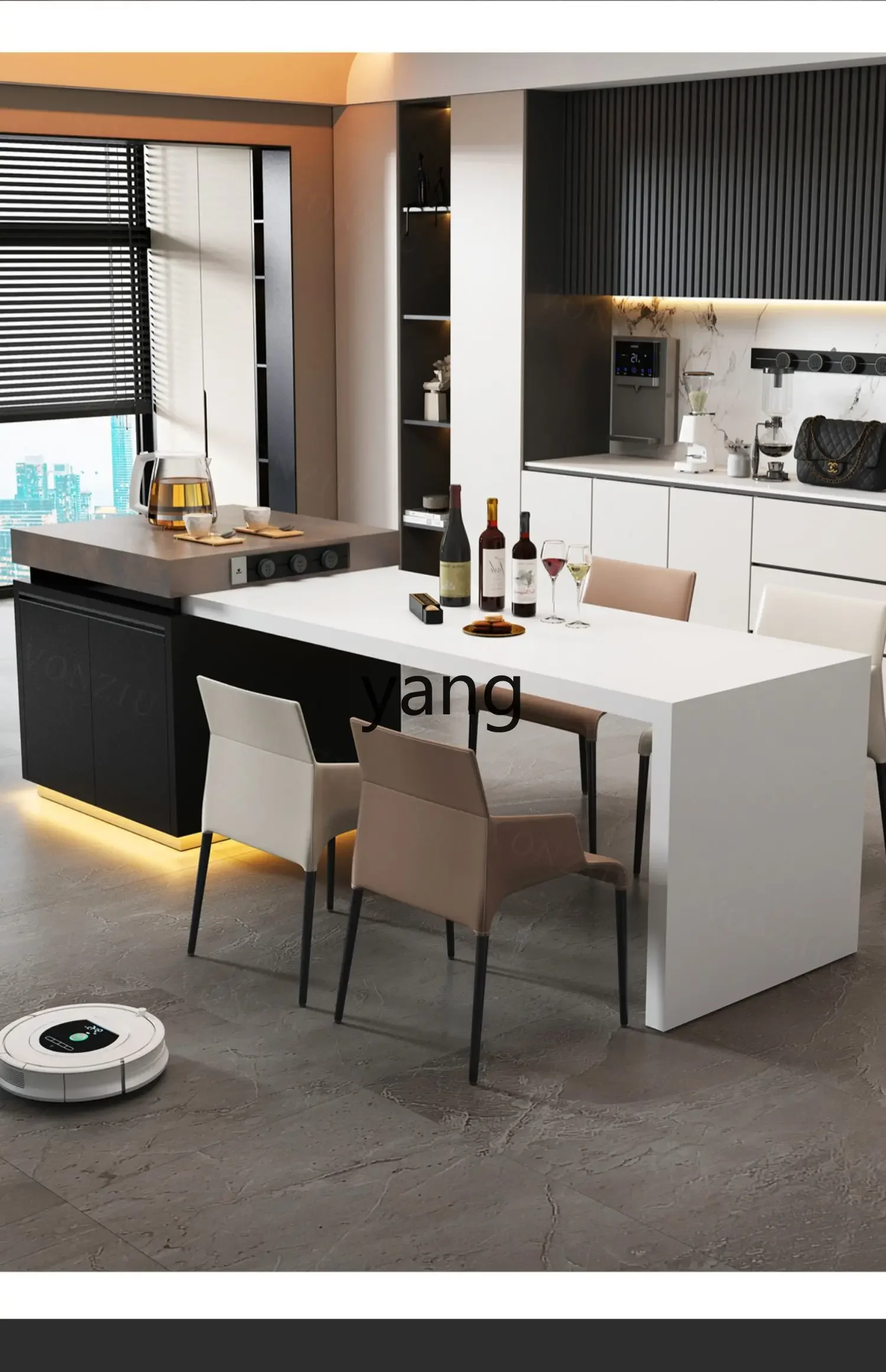 L'm household retractable rock slab middle guide table kitchen with induction cooker narrow table