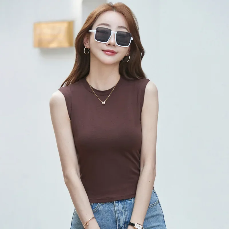 Women's Inner Wear New Outer Wear Sleeveless T-Shirt Crew Neck Bottoming Shirt Vest Bottoming Suspender Top