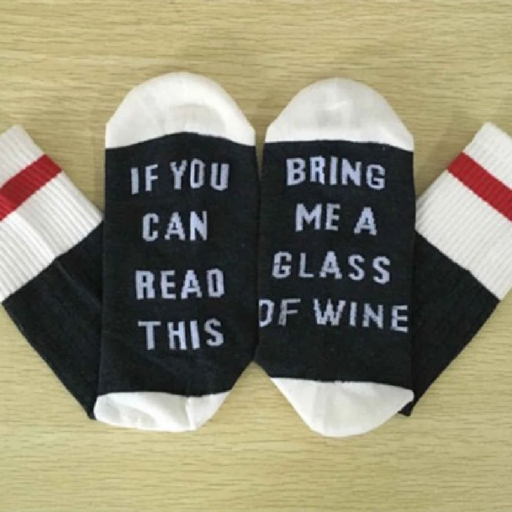 Autumn Winter Custom Lettered Striped Socks If You Can Read This Bring Me A Glass Of Wine Halloween Christmas Gift Dropship
