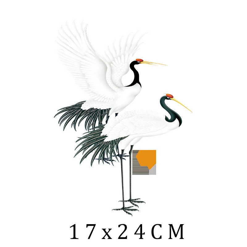 Chinese Style Crane Bird Animal Iron On Patches For DIY Heat Transfer Clothes T-Shirt Thermal Stickers Decoration Printing