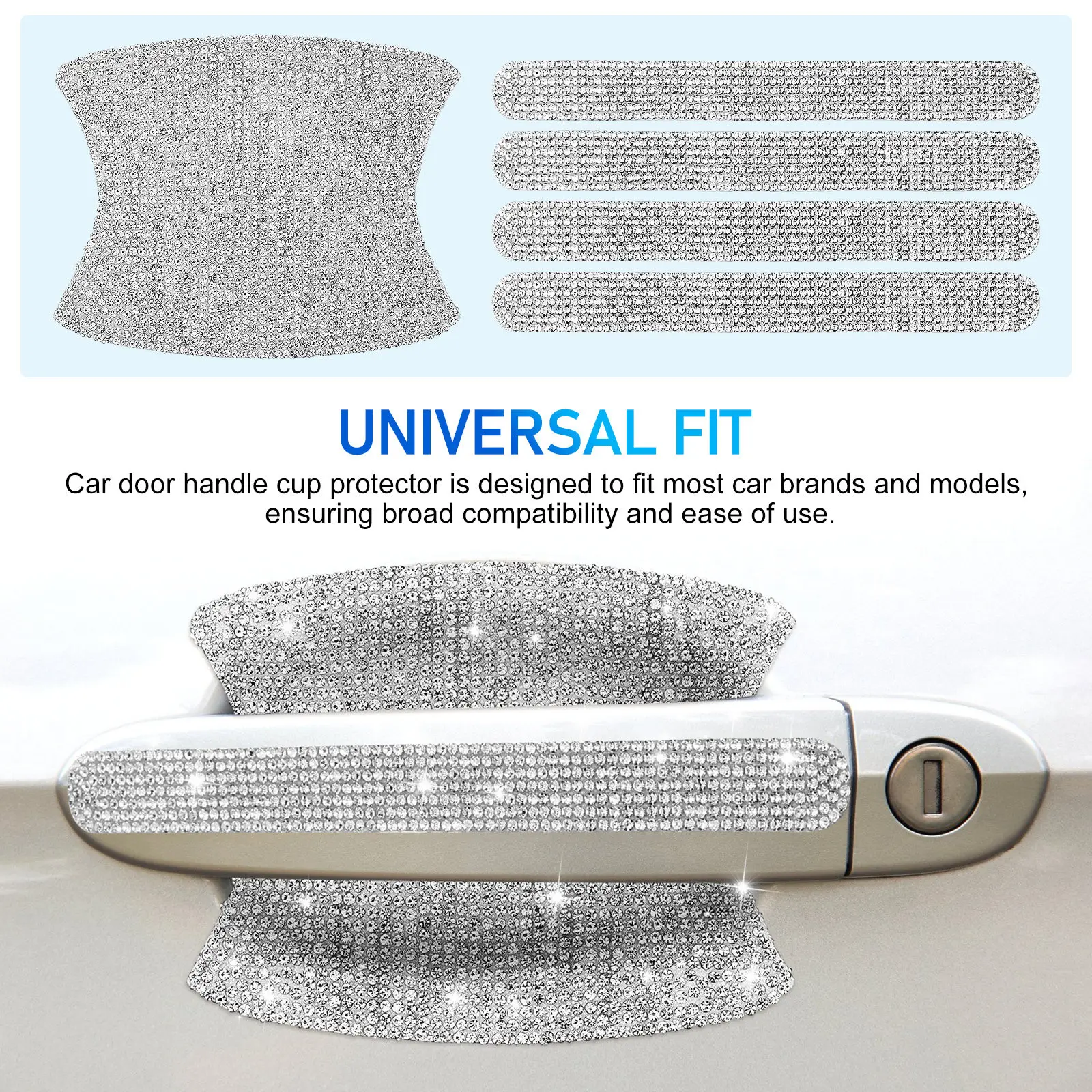 10Pcs Car Door Handle Protector Covers Rhinestone Bling Sparkly Scratch Guard Universal Car Accessories Women Exterior