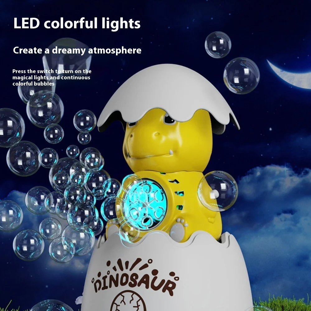 Pistola de burbujas de huevo de dinosaurio de dibujos animados con luces LED, máquina sopladora de burbujas de mano con música para niños, juguete para regalo de Fiesta al aire libre
