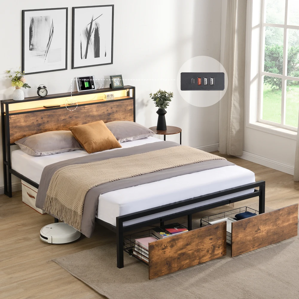 Modern Nordic Bed Luxury Master Queen King Modern Bed Salon Wood Bedroom Leather Letto Matrimoniale Multifunzione Furniture