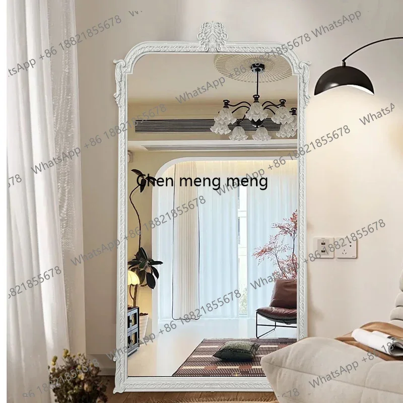 

American white full body mirror French custom size dressing mirror European retro home engraved fitting mirror