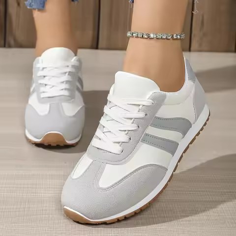 2025 Fashion Women's Casual Sneakers Lightweight Non Slip Sports Shoes for Women Lace Up Breathable Gray Sneakers Plus Size 43