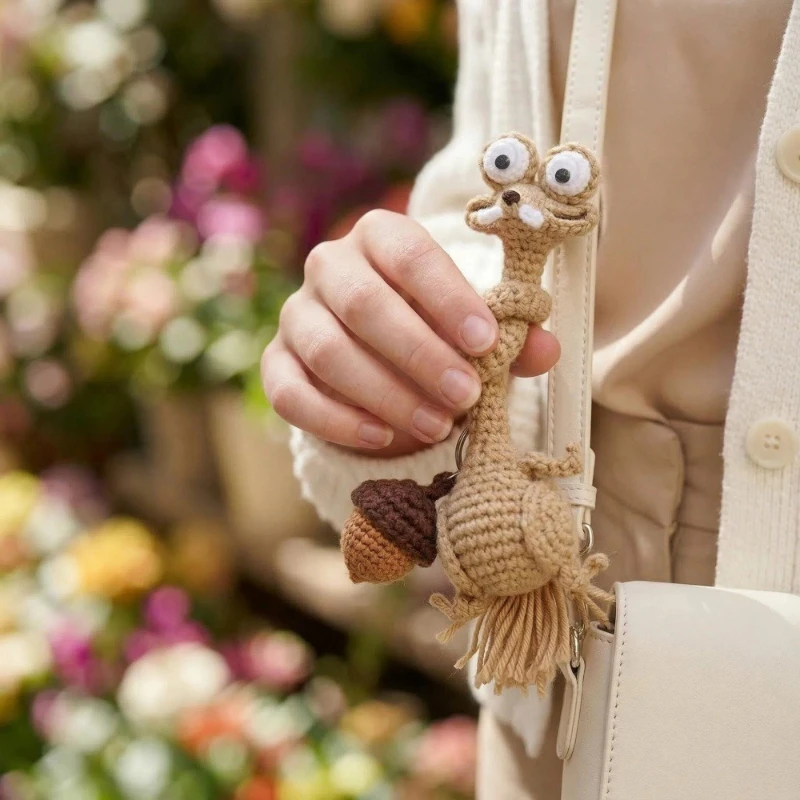 Premium Hand Knitted Long Neck Squirrel Plush Toy，Exquisite Crochet Craft Ornament，Fashion Bag Hanging Charm Daily Accessory - view 2