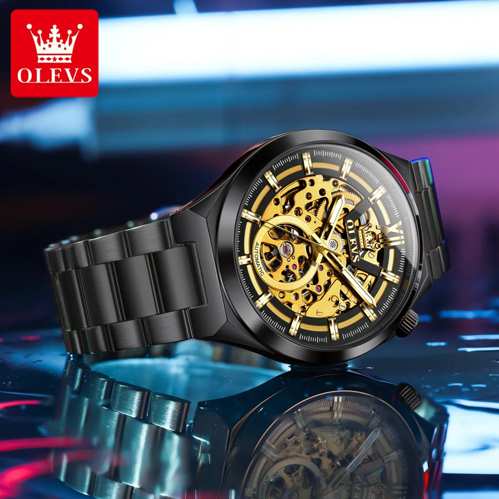 

OLEVS 6722 Mens Watch Automatic Mechanical Watch Multifunctional Week Date Moon Luxury Watch For Men 30m Waterproof Luminous Box