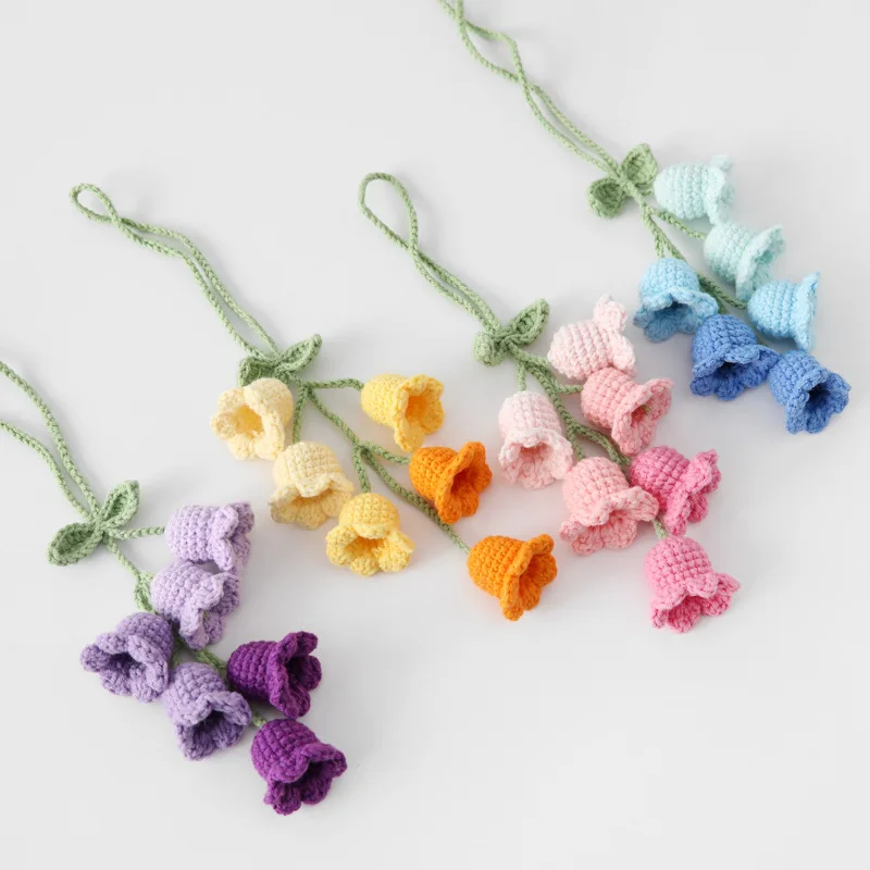 Cute Bellflower Knitted Pendant Car Mirror Hanging Accessories For  Backpacks Key Chains Charms Decoration