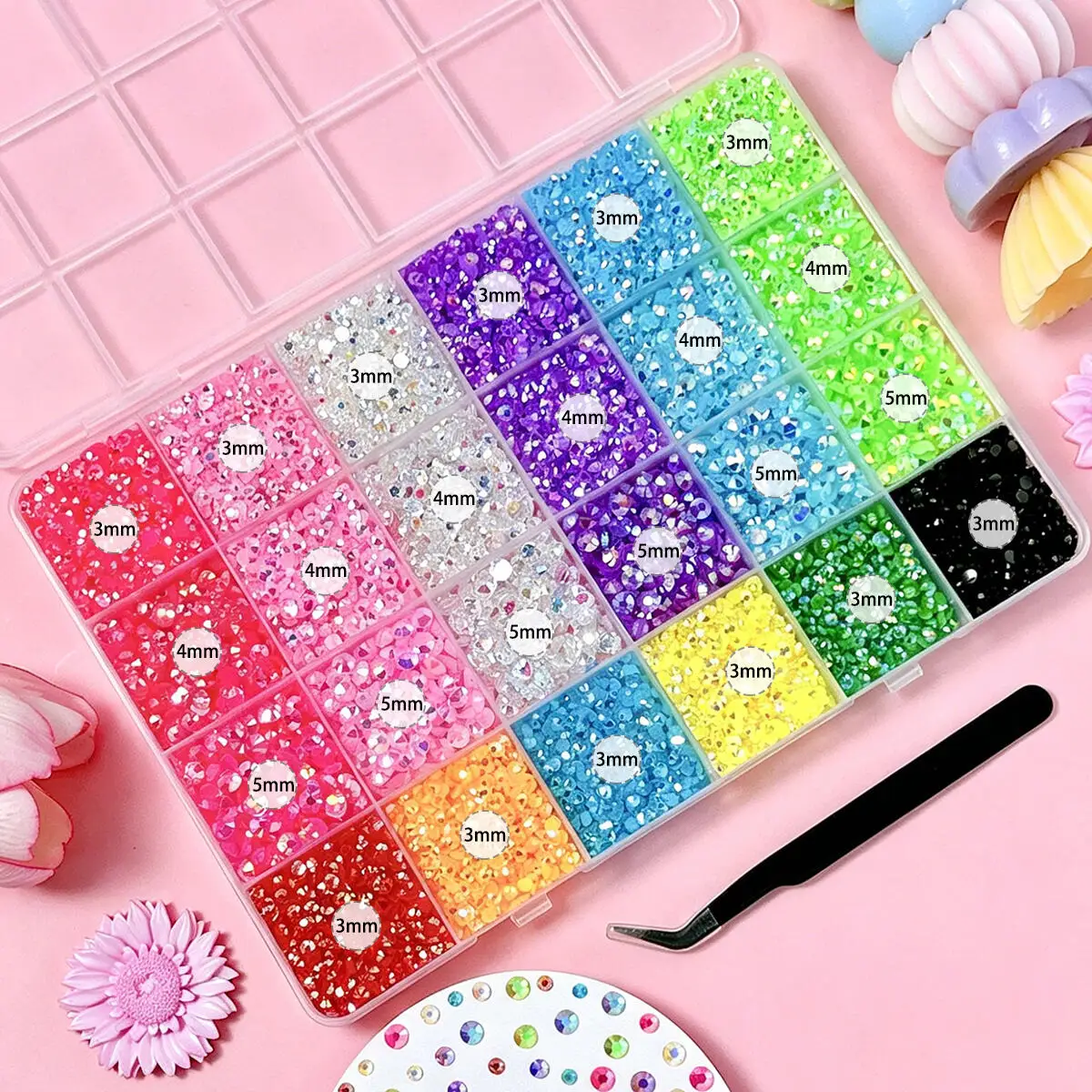 1Box Dopamine Colored Shinny AB Nail Bedazzling Rhinestones Kit Mini Semi-circular Flatback Resin Diamond Gems Nail Charms DIY