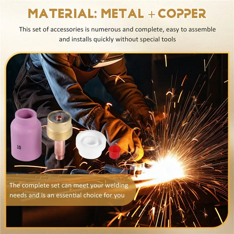 9Pcs TIG Welding Torch Large Long Gas Lens & Alumina Cup For WP17 WP18 WP26 TIG Collet Bodies Spares Kit Accessories-[A04I Tools