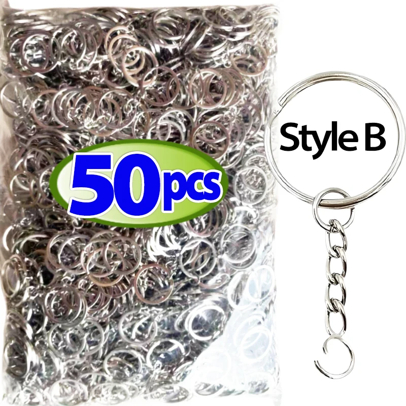 50/500 stücke versilberter Metall rohling Schlüssel bund Schlüssel bund geteilte Schlüssel ringe mit Ketten kletter schnallen Karabiner Schlüssel bund Zubehör