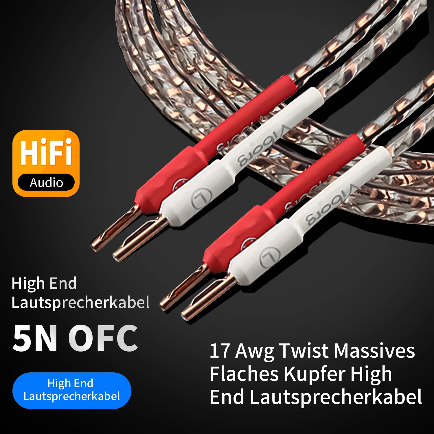 1 Pair Viborg VS903 Flat Speaker Audiophile Cable HIFI Loudspeaker Cable With Pure Copper Plug for Home Theater Power Amplifier