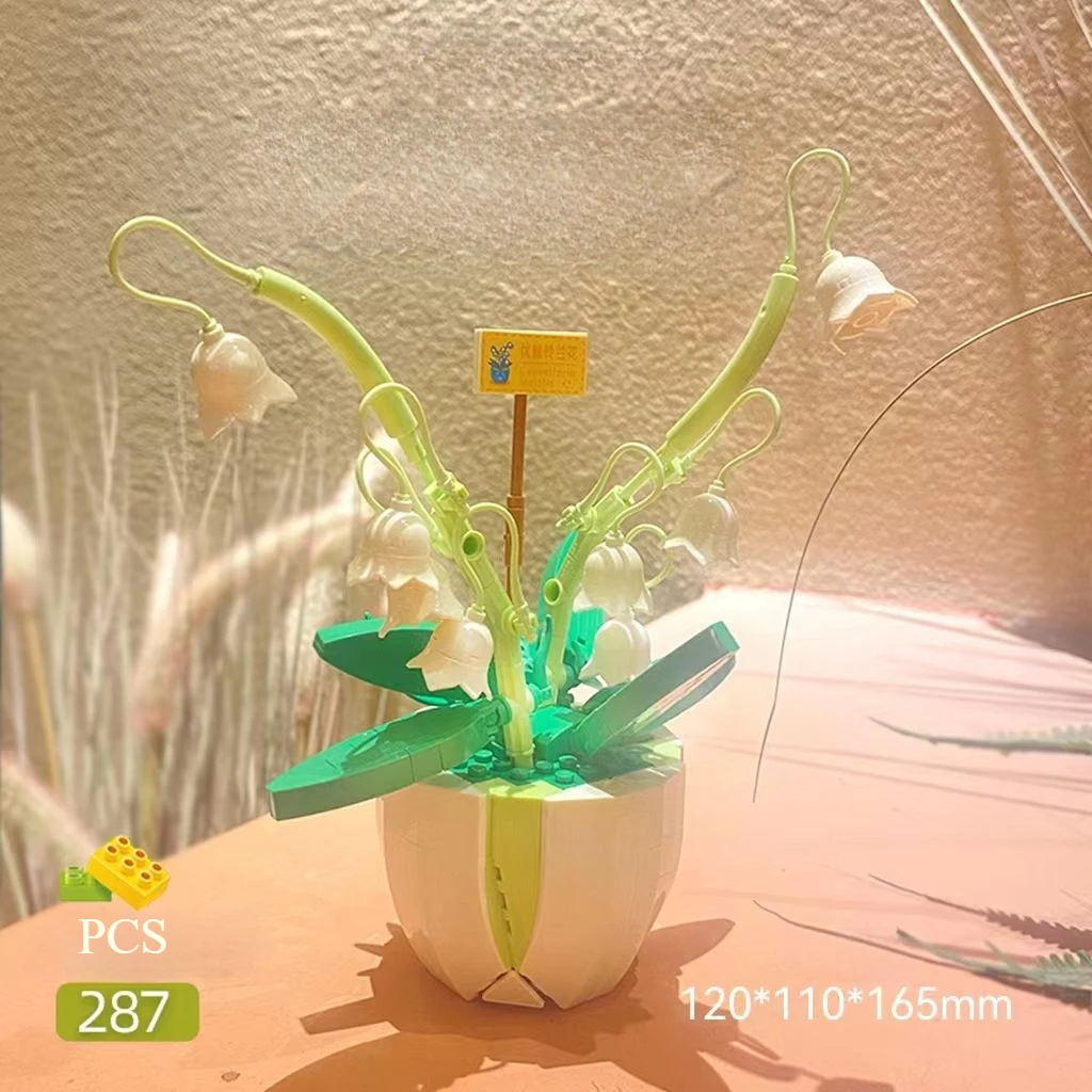 

2083, колокольчик, цветок орхидеи, строительные блоки, букет цветов, кирпичи, романтическое офисное украшение, набор моделей горшечных растений, детские игрушки