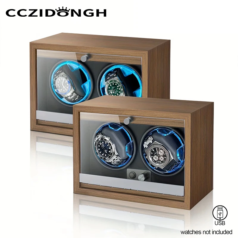 2 Slots Wood Watch Winder Automatic Watches Box USB Cable Power Soft Pillow Watch Storage Box Gift Box Set