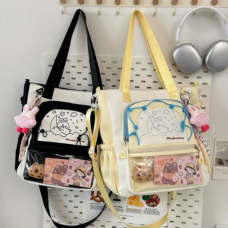 

HAEX Dopamine Women Ita Bags Harajuku JK Uniform Students Crossbody Shoulder Bolso Mujer Embroidered Clear Window Bag Female