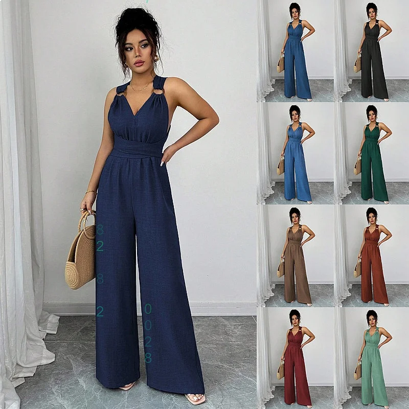 

Halter Cross Backless Jumpsuit Summer Overall Romper Playsuit Bodysuit