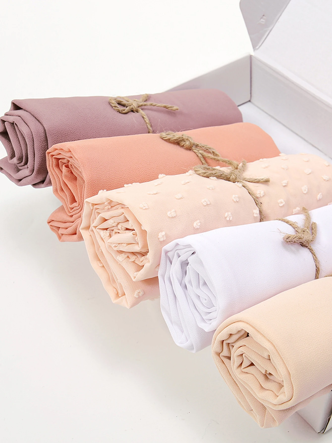 Envoltórios de Xale Chiffon Pérola para Mulheres, Lenço Hijab Muçulmano, Para Toda a Temporada, Turbante Feminino, Estolas, Gift Set Ladies, 5 peças por caixa