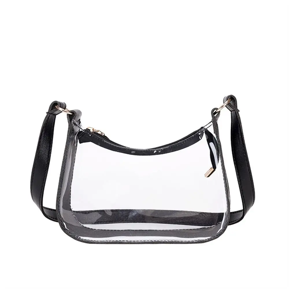 Candy Color Transparent Shoulder Bag Daily Zipper PVC Clear Jelly Bag Small Purses Women Girls