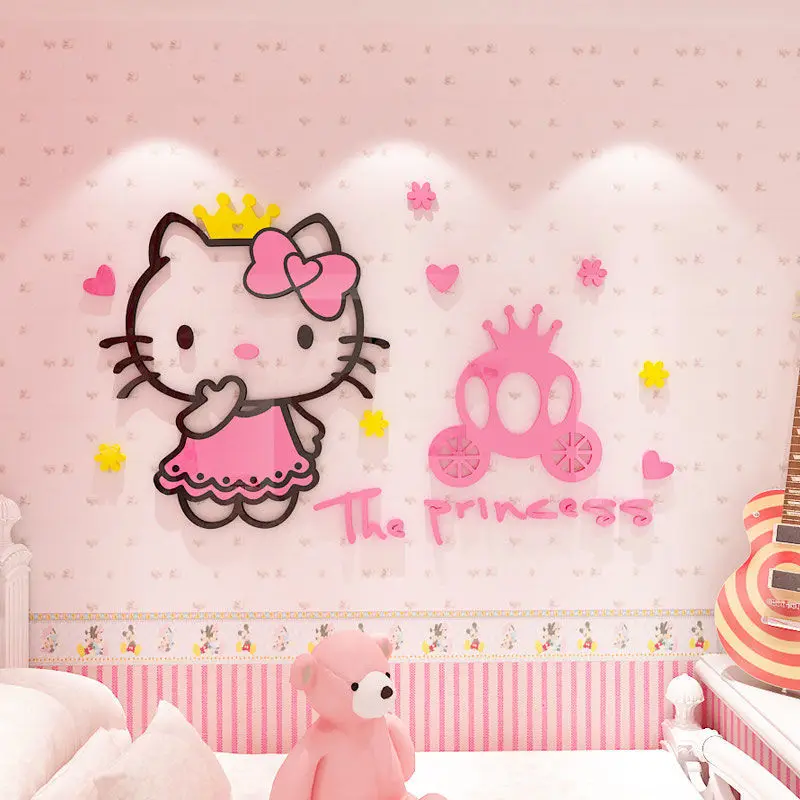 

Новые наклейки на стену Sanrio Hello Kitty, воздушный шар с уткой, мультяшный милый акриловый детский декор для девочек, спальни, кабинета, гостиной, наклейка на стену
