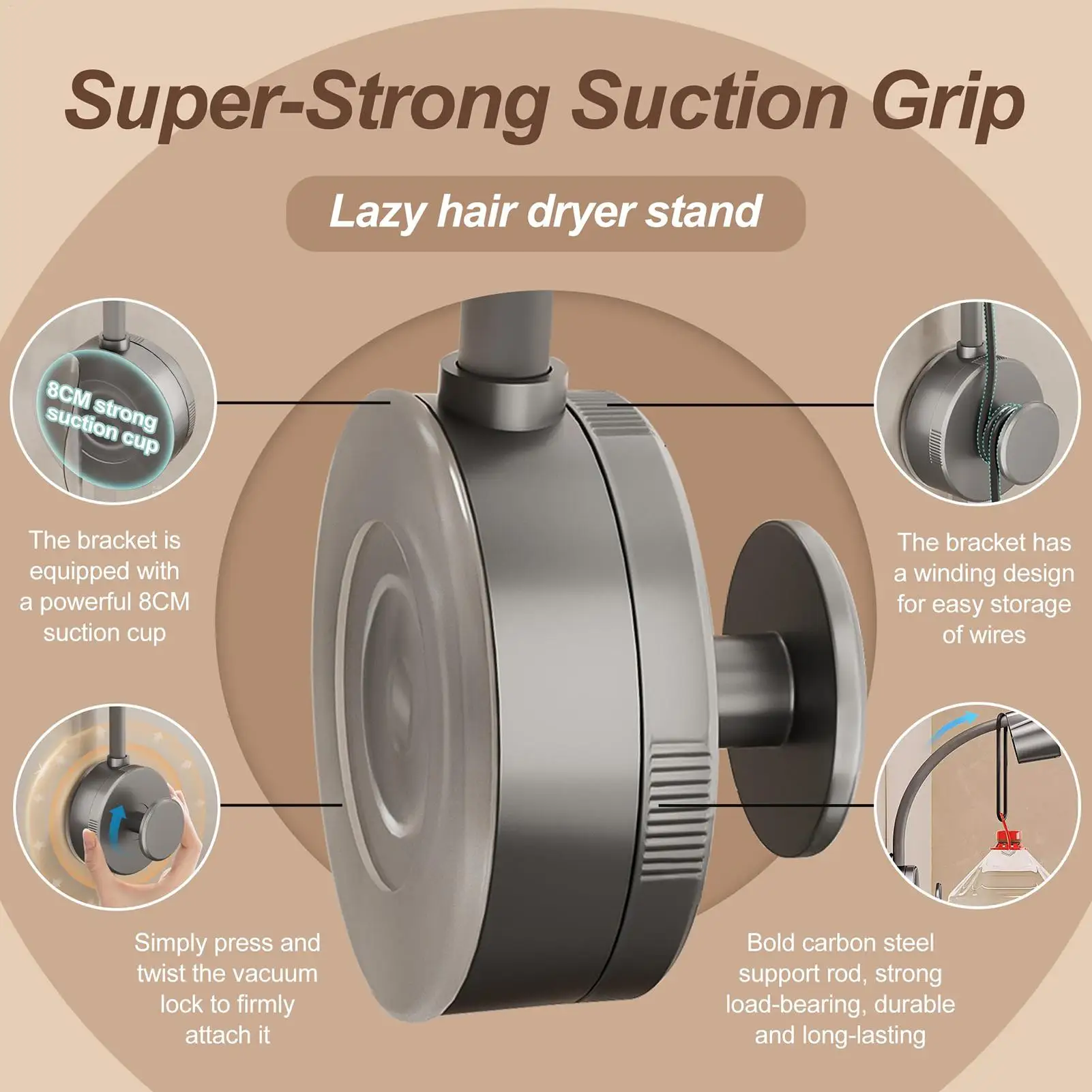 

Blow Dryer Holder 360-Degree Adjustable Hands-Free Blow Dryer Wall Rack For Women Wife Girlfriend Home Apartment Hotel College