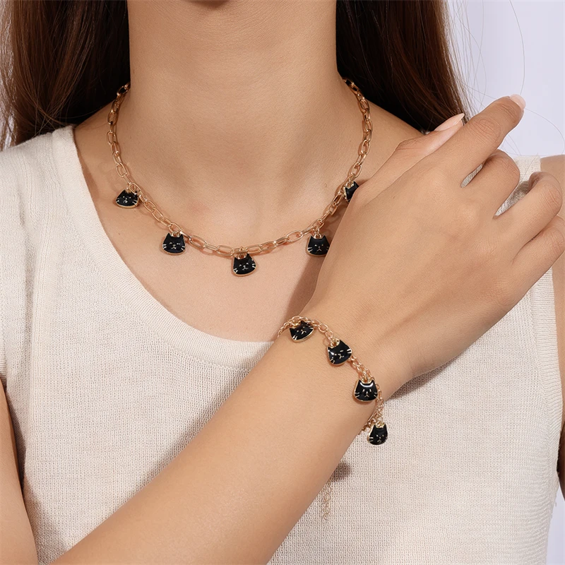 

Fashion Cat Necklace Bracelet Jewelry Set for Women Girls Party Festival Jewelry Gifts
