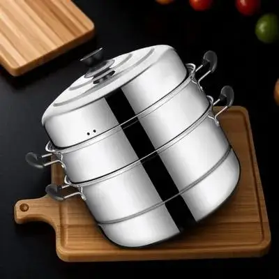 

Three Layer Stainless Steel Steamer Pot Stackable Multiuse Home Cooking Induction Gas Stove Suitable Foldable Storage