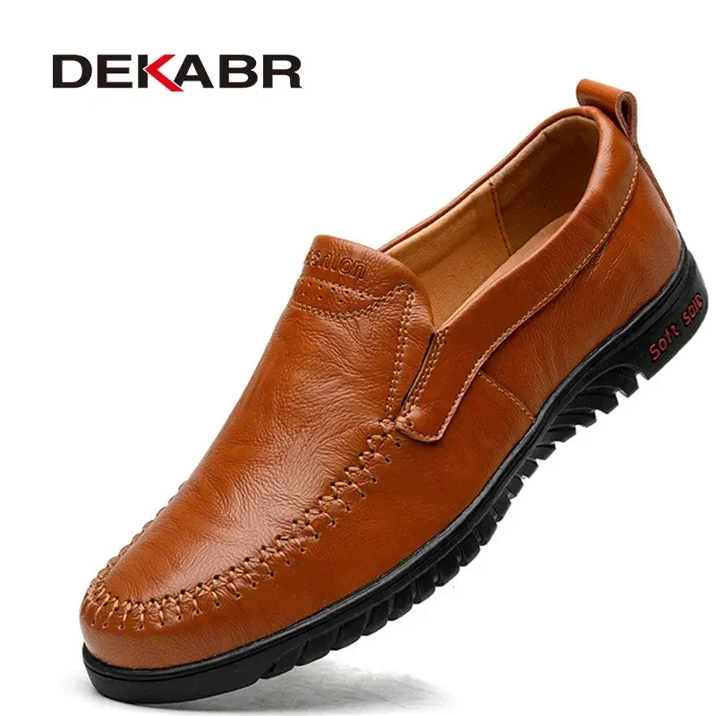 DEKABR Genuine Leather Men's Loafers Luxury Men Casual Shoes Fashion Driving Shoes Breathable Slip on Moccasins Size 37~47