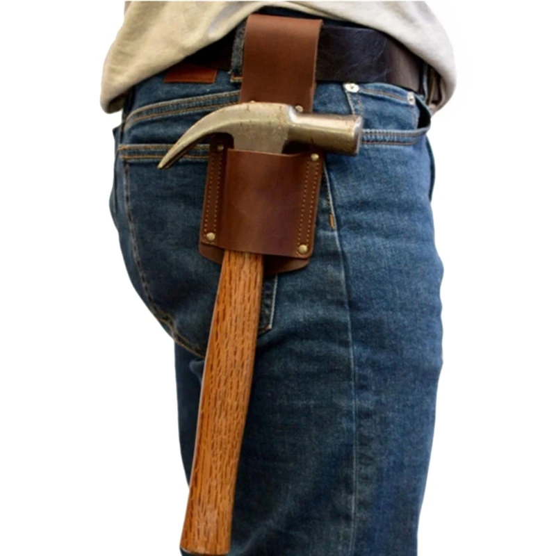 Leather Belt Hammer Holder with Steel Rings Holsters for Convenient Tool Transport Clip On Belt Hammer Holder for Work 203C