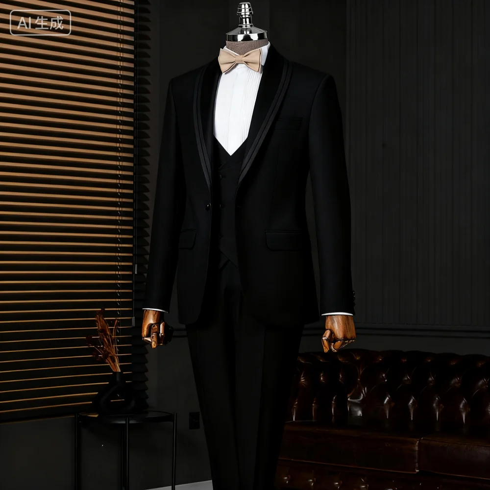 

Suave Khaki Unique Breasted Peak Lapel Men's Ternos 3-Piece Suit (Jacket + Pants + Vest) Wedding Party Ensemble