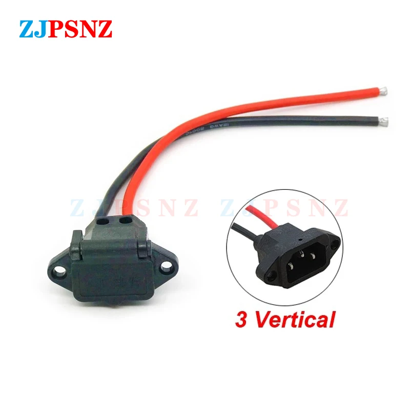 3Pins E-bike Scooter Battery Connector Plug Three Vertical Charging Socket With Wires/Without Wires 12AWG Cable For 36V 48V