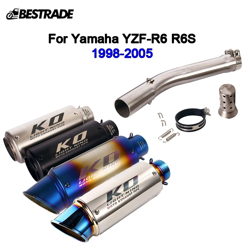 

For Yamaha YZF R6 1998-2005 Motorcycle Exhaust System 51mm Muffler Tip Mid Link Pipe Removable DB Killer Stainless Steel Slip On