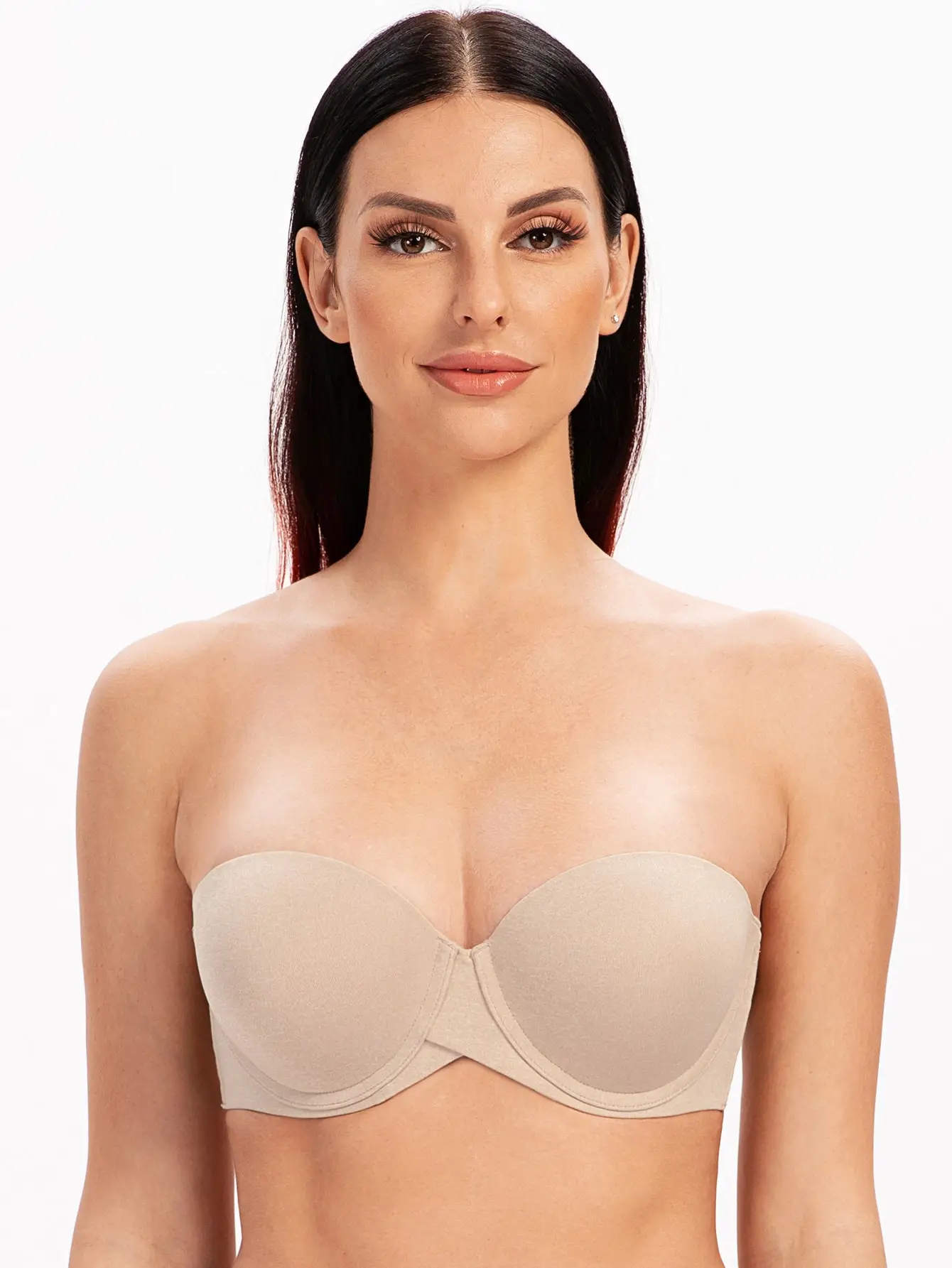 Solid Push Up Padded Underwire Strapless Bra