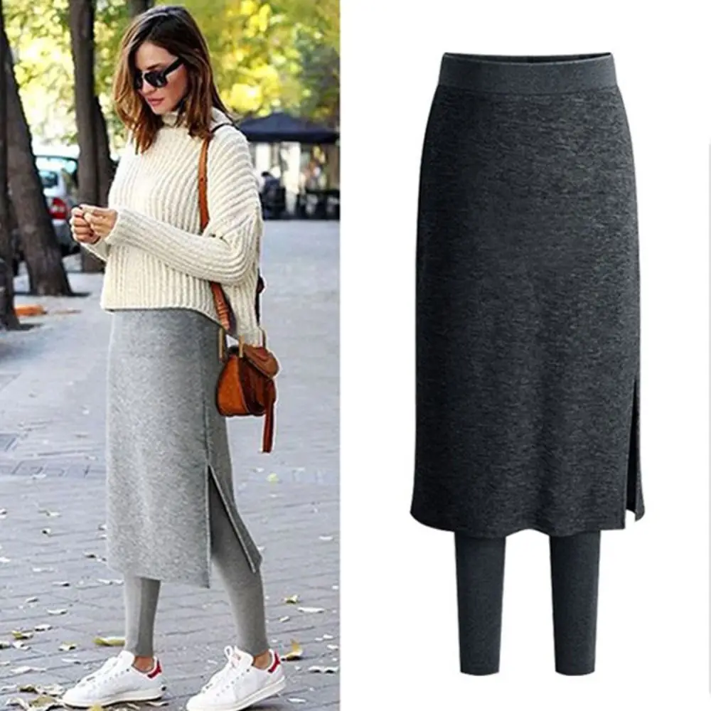 Fashion Autumn Winter Women Leggings Thickened Slim Fit Long Pants Warm Fake Skirt