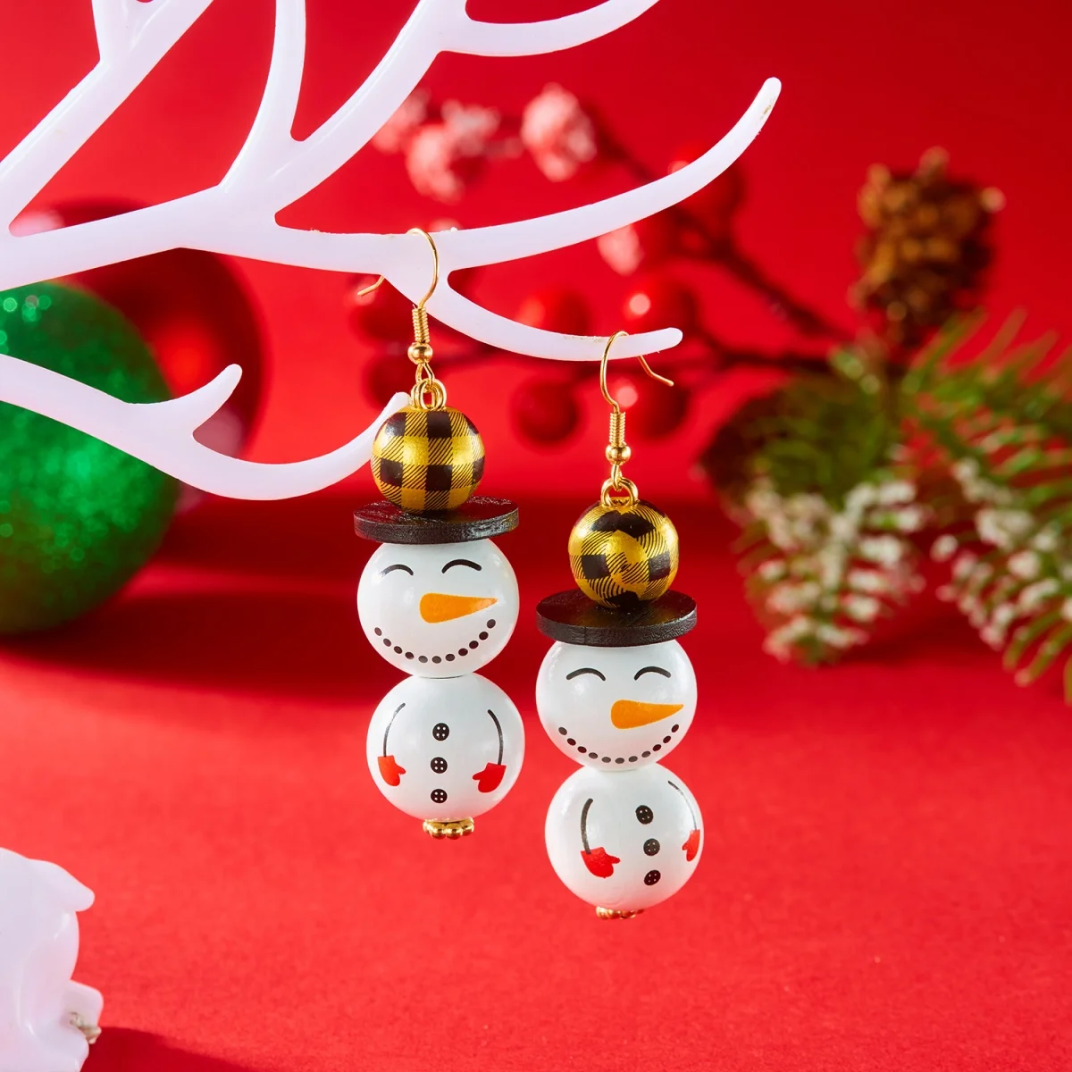 اليدوية عيد الميلاد عطلة الأقراط الإبداعية الخرز الخشبي سانتا كلوز ثلج استرخى أقراط عيد الميلاد مجوهرات هدية للرجال النساء #6