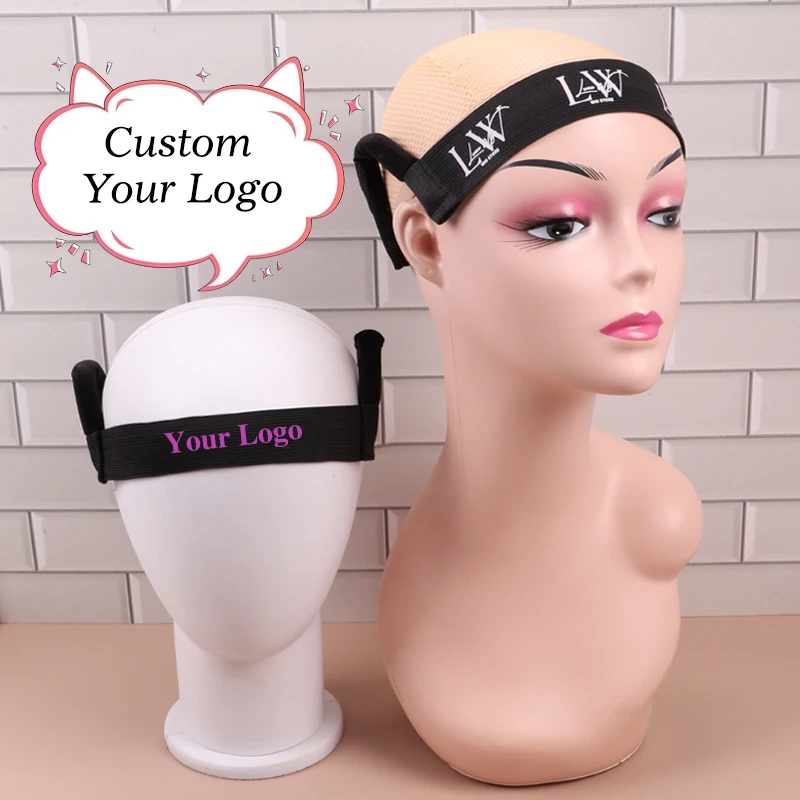 Nunify 20Pcs Wig Bands To Melt Lace Custom Logo Black Wig Band With Ear Hangers Personalization Installation Band For Edges