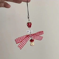 Y2K Phone Charm Pendant Keychain For iPhone For Bag CCD Strawberry Bow Charm Cat Girl Phone Strap Lanyard Chain Keyring Jewelry