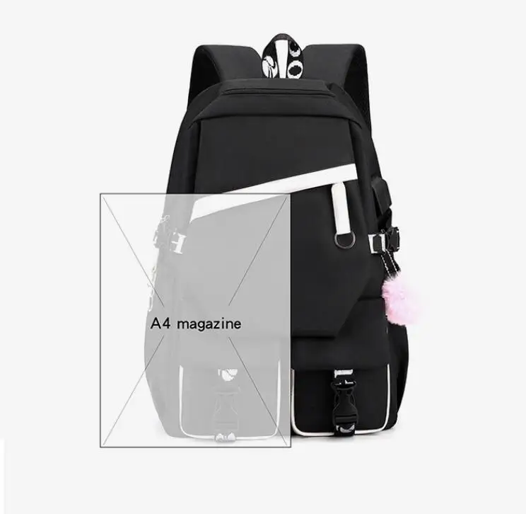 Mochila escolar do estudante miniso-kuromi, bolsa de carga usb para meninas e meninos adolescentes, linda