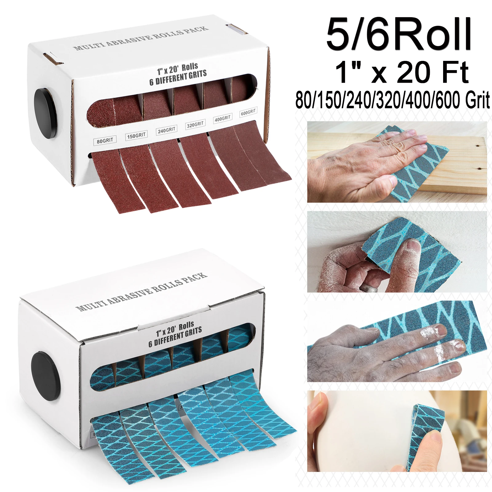 5/6 لفة قماش الصنفرة 1 بوصة × 20 لفات ورق الصنفرة تشكيلة 80 150 240 320 400 600 أحزمة الصنفرة للمعادن النجارة P