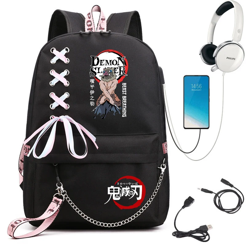 Demon Slayer Anime Print Student Backpack Teen Girls Casual Daypack School Bag