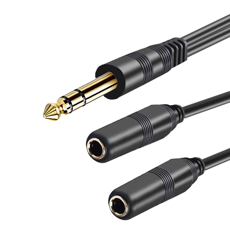 1/4 inch To Dual 6.35mm Jack Adapter 3.5mm 1/8 Y Splitter Insert Cable Stereo AUX Audio Cord for Headphone Speaker Mixer Guitar