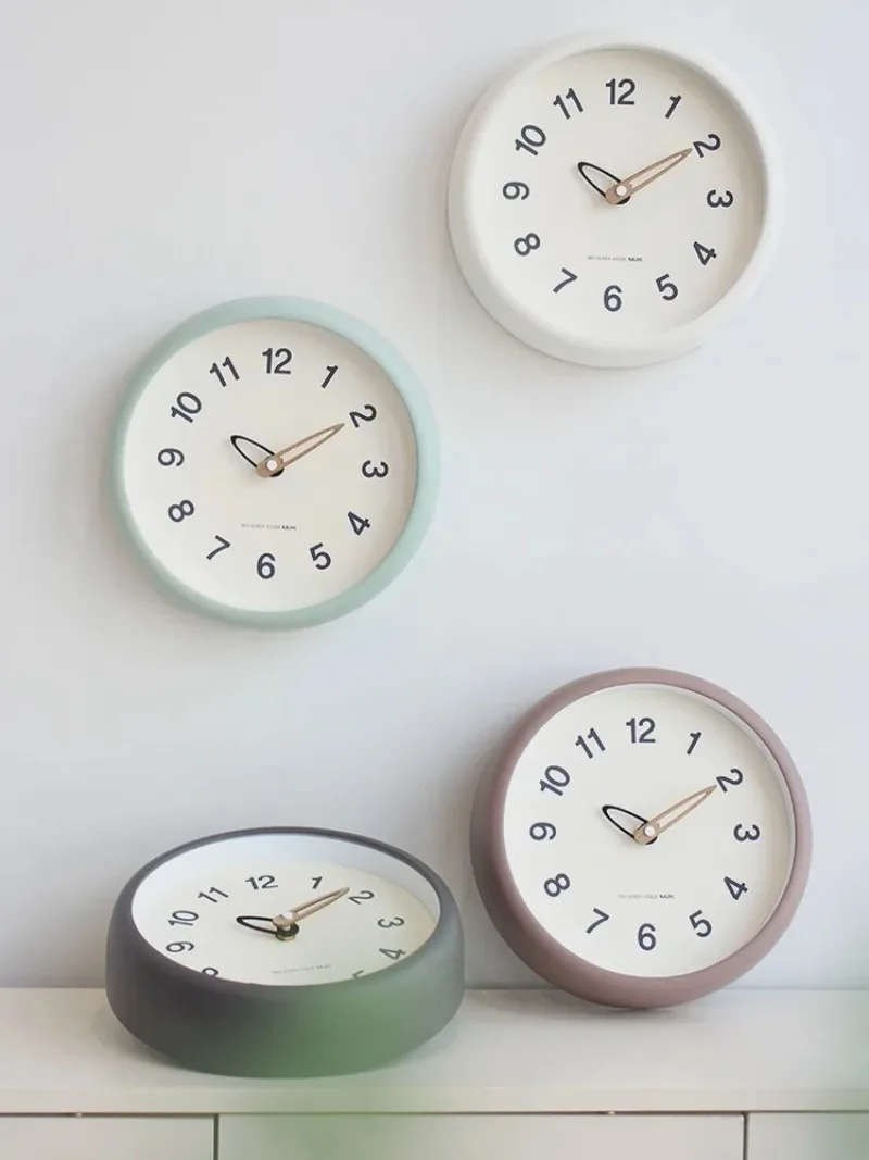 Cream White Modern Minimalist Silent Wall Clock No Drill Self Adhesive for Living Room Home Decor Tabletop or Wall Mount