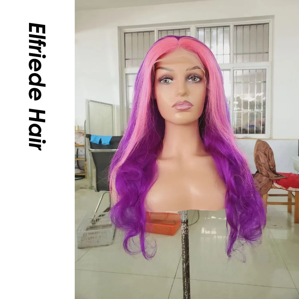 Elfriede Body Wave Purple Pink Skunk Stripe Wigs for Women Wig 4x4 13X4 13X6 HD Lace Frontal Wig 100% Remy Human Hair Wigs