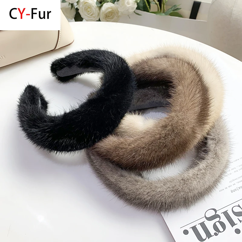 

2025 Hot Sale Women Luxury winter 100% Real Mink Fur Headbands High Quality Real Fur Hair Band Lady Fashion Hair Hoop Furry Gift