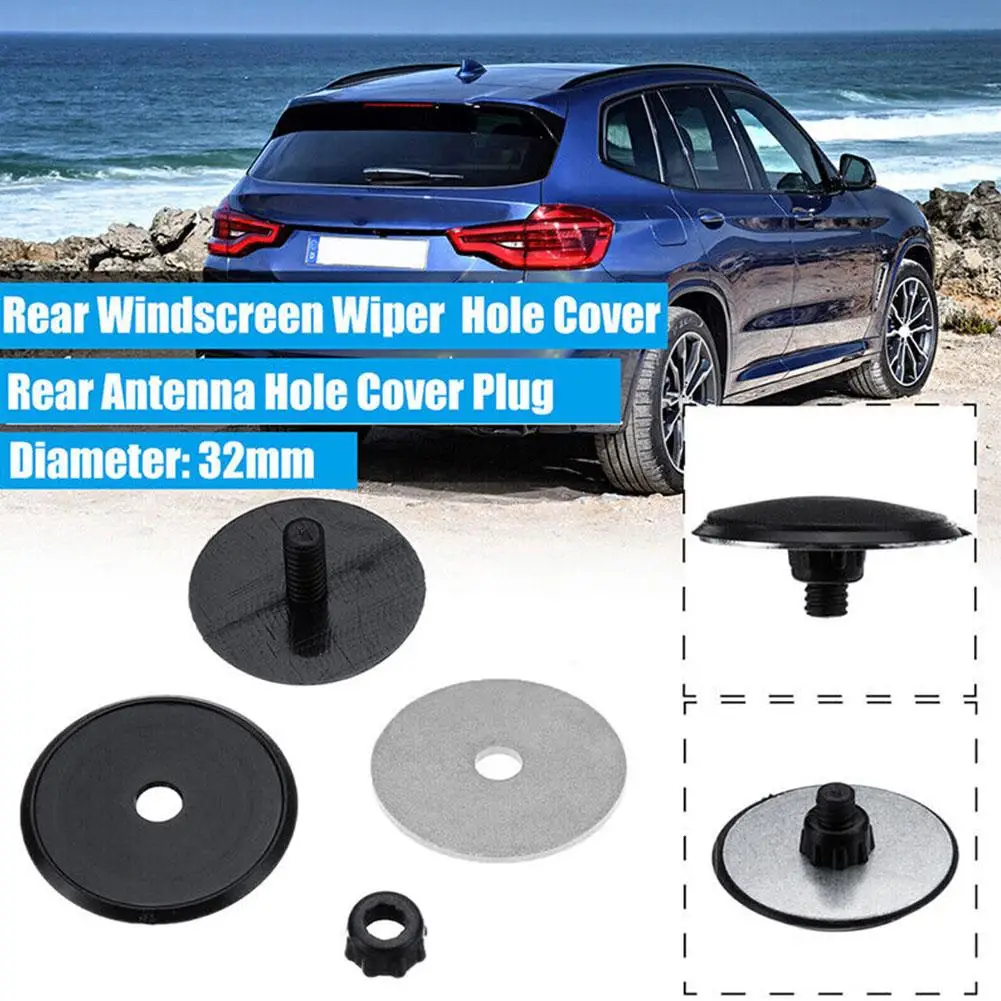 

32mm 46mm Black Car Rear Windscreen Wiper Antenna Hole Cap Cover Plug Waterproof Easy Installation Car Accessories