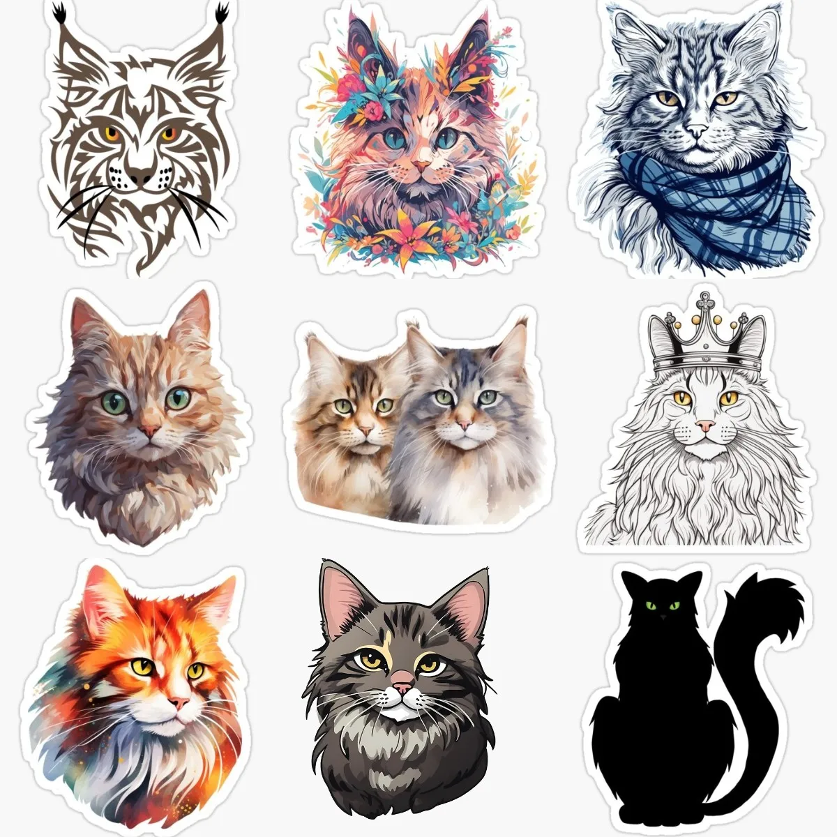 Creative Maine Coon Cat Cute Pets PVC Car Stickers for Decorate Fridge Room Window Wall Car Van Bicycle Decal Accessories